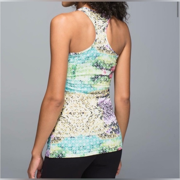 LULULEMON COOL RACERBACK TANK-PARADISE GRID VERY GREEN MULTI SIZE 4 - Picture 3 of 10